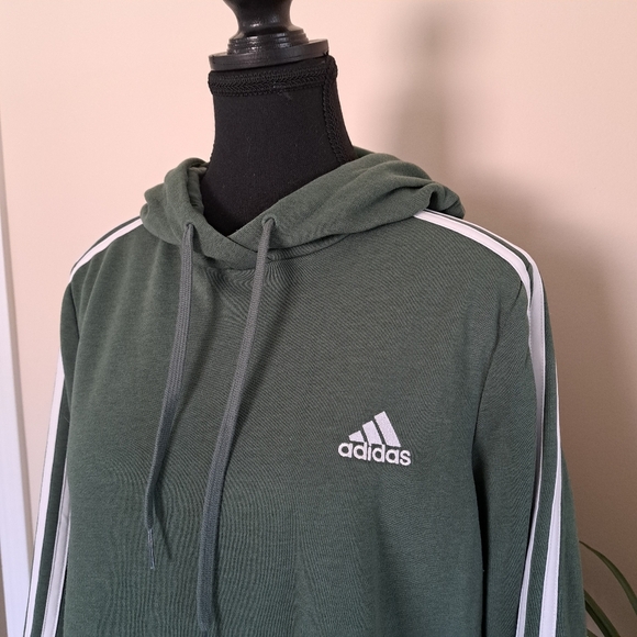 Adidas Cropped Hoodie Green with White Stripes Women's Size Medium 3 Stripe - Picture 5 of 11